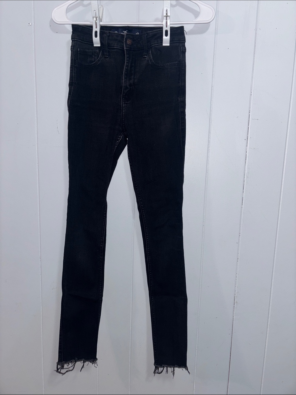 Hollister Black High-Rise Skinny Jeans with Raw Hem